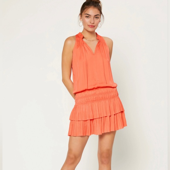 Current Air Dresses & Skirts - Cara Sleeveless Pleated Mini Dress - Orange Coral